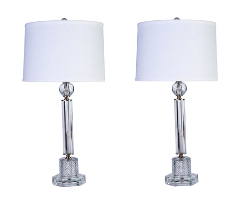 Luxe Pair of 1940's Stacked Crystal Table Lamps